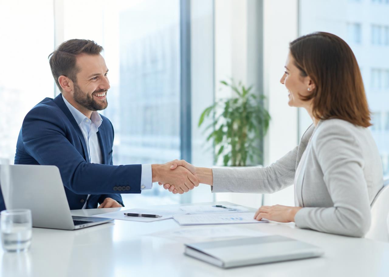 Client and account manager reviewing a messaging rollout plan
